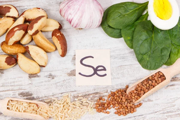 Ingredientes Naturales Productos Como Fuente Selenio Vitaminas Minerales Fibra Dietética — Foto de Stock