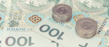 Polonya para birimi para, banknot ve madeni para, finans kavramı yığını