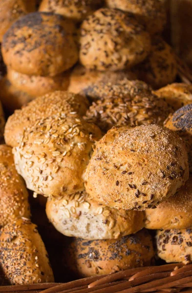 Heap Freshly Baked Traditional Rolls Sale Stall Bazaar — Stock Photo, Image