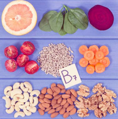 Vintage Fotoğraf, sağlıklı ürün ve malzemeler kaynak vitamin B7, diyet lifi ve doğal mineraller, besleyici yemek kavram olarak