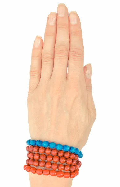 Hand Woman Colorful Bracelets White Background — Stock Photo, Image