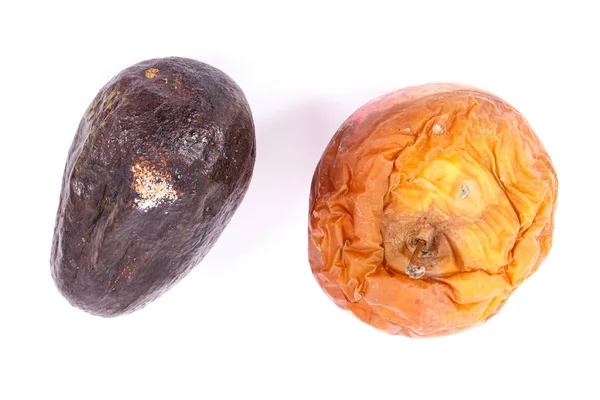 Elma Avokado Kalıp Beyaz Arka Planda Sağlıksız Iğrenç Yiyecek Ile — Stok fotoğraf