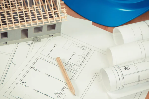 Diagramas Eléctricos Accesorios Para Uso Trabajos Ingeniería Casa Construcción Concepto — Foto de Stock