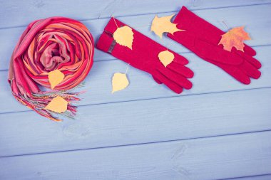 Vintage Fotoğraf, yün eldiven ve panoları, kadın için renkli şal sıcak giyim sonbahar ya da kış, kadınca aksesuarları