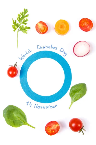 Legumes Frescos Círculo Azul Como Símbolo Dia Mundial Diabetes Luta — Fotografia de Stock