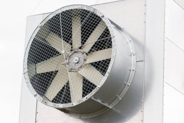 Portre, havalandırma fan, büyük tahıl kurutucular parçası, teknoloji ve mühendislik kavramı