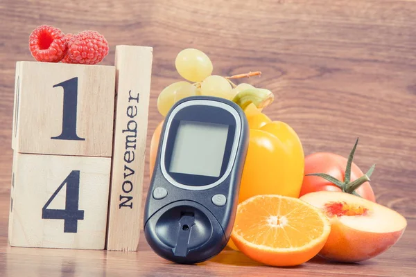 Datum Van November Agenda Van Kubus Glucose Meter Vers Fruit — Stockfoto