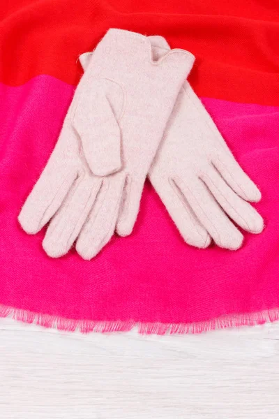 Colorful Gloves Shawl Woman Made Wool Cotton Concept Warm Clothing — Stock Photo, Image