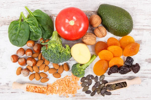 Свежие Фрукты Овощи Содержащие Витамин Пищевые Волокна Минералы Концепция Здорового — стоковое фото