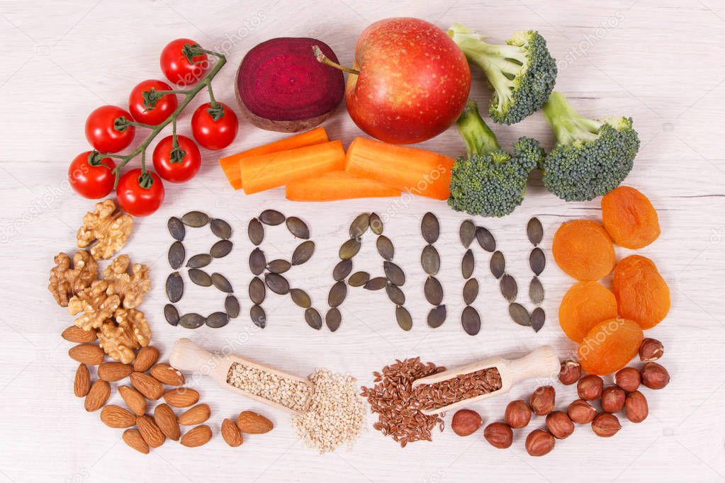 Inscription brain and best nutritious healthy natural food for health and good memory