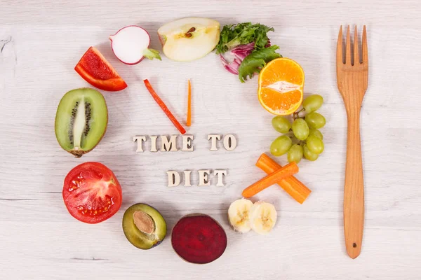 Clock Made Fresh Ripe Fruits Vegetables Containing Natural Minerals Vitamins — Stock Photo, Image