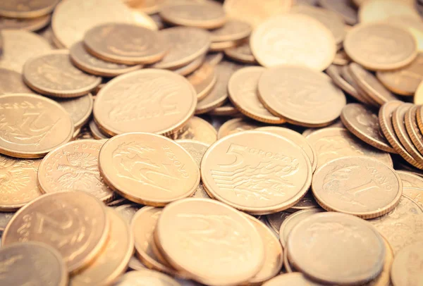 Kupie Monety Jako Tło Pojęcie Polskiej Waluty Pieniądze — Zdjęcie stockowe