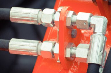 Detay ve Endüstriyel hidrolik veya pnömatik makine parçası çelik, mühendislik ve teknoloji kavramı yapılan