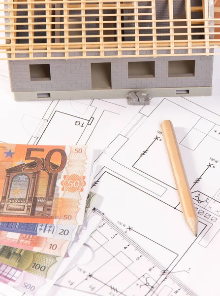 Currencies Euro Electrical Diagrams Accessories Engineer Jobs House Construction — Stock Photo, Image