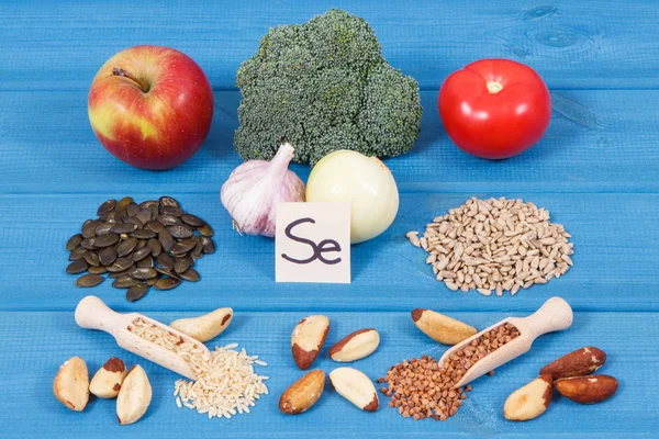 Ingredientes Productos Que Contienen Selenio Vitaminas Fibra Dietética Fuentes Naturales —  Fotos de Stock