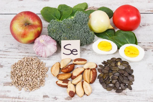 Ingredientes Naturales Productos Como Fuente Selenio Vitaminas Minerales Fibra Dietética — Foto de Stock