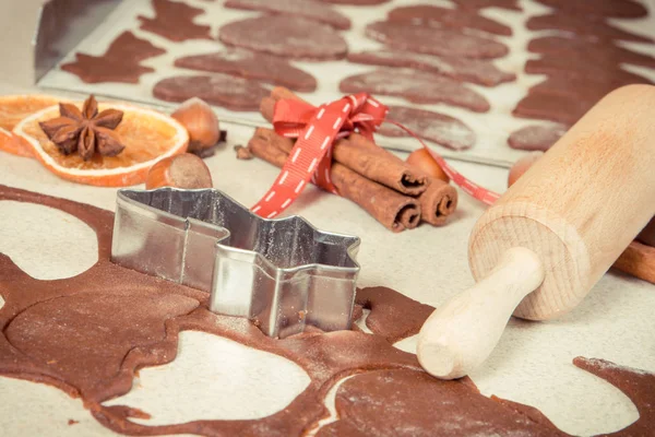 Teig Zutaten Und Zubehör Zum Backen Und Zubereiten Von Festlichen — Stockfoto