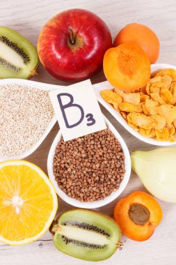 Besleyici gıda sağlıklı yaşam kavramı kaynak vitamin B3, diyet lifi ve mineraller,