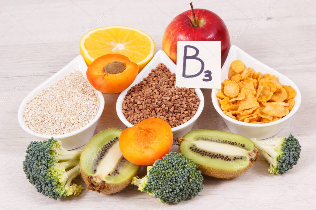 Nutritious food as source vitamin B3, dietary fiber and natural minerals, concept of healthy lifestyles