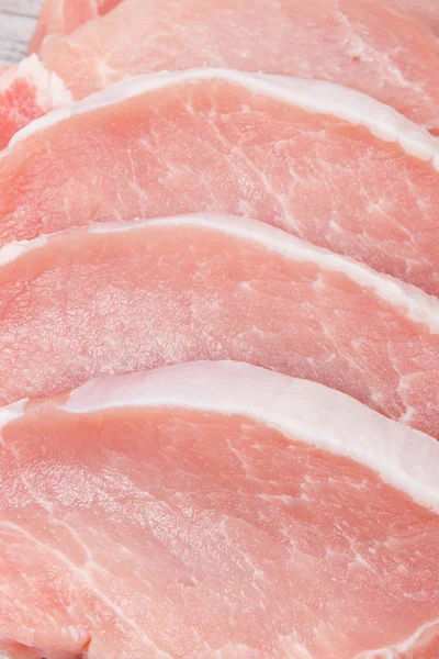 Biftecks Porc Viande Crue Contenant Des Protéines Pour Déjeuner Dîner — Photo