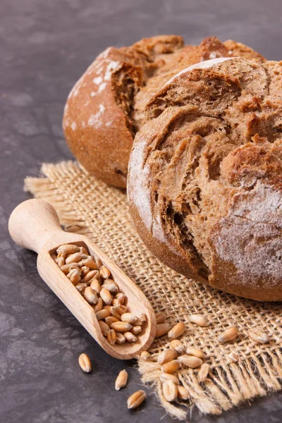 Rolls or crusty bread with seeds of rye or wheat grain