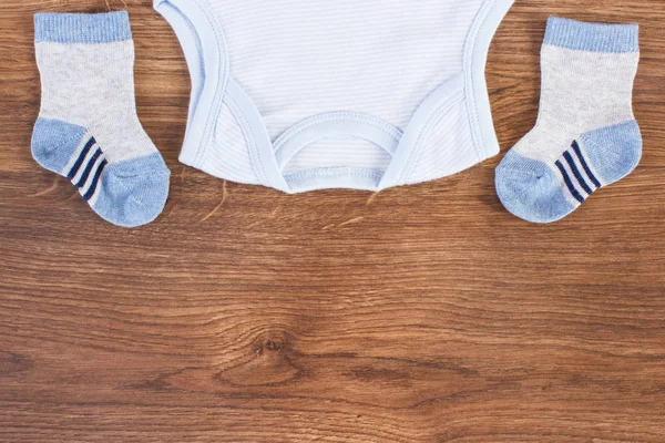 Abbigliamento Blu Neonato Concetto Attesa Bambini Famiglia Allargata Posto Testo — Foto Stock