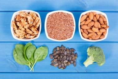 Ürün ve omega 3 asitleri ve diyet lifi, sağlıklı beslenme ve asit beslenme kavramı içeren maddeler
