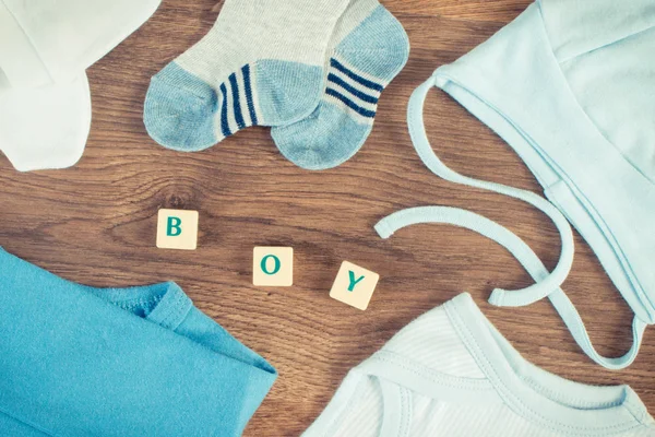 Abbigliamento Blu Neonato Attesa Bambini Estensione Del Concetto Famiglia — Foto Stock