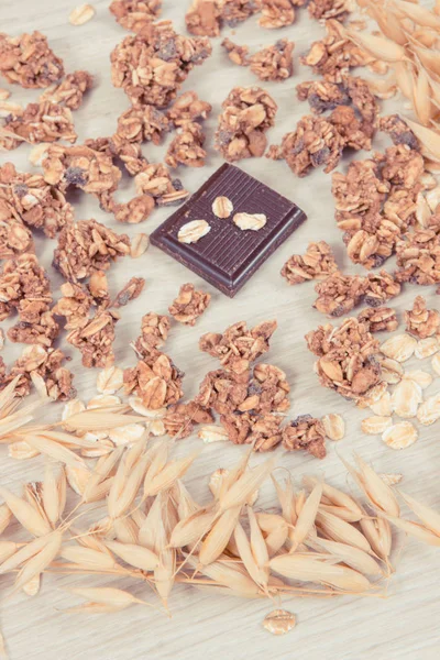 Orelhas Aveia Flocos Granola Chocolate Contendo Ferro Fibra Dietética Lanche — Fotografia de Stock