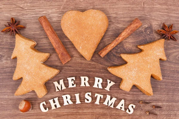 Fresh Baked Gingerbreads Festive Cookies Inscription Merry Christmas Spices Baking — Stock Photo, Image