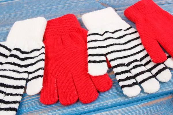 Red Striped Womanly Gloves Autumn Winter Warm Clothing Concept — Stock Photo, Image