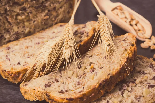 Vintage Photo Fresh Baked Wholegrain Bread Breakfast Ears Rye Wheat — Stock Photo, Image