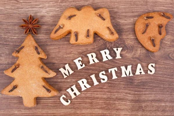 Fresh Baked Gingerbreads Festive Cookies Inscription Merry Christmas Festive Decoration — Stock Photo, Image