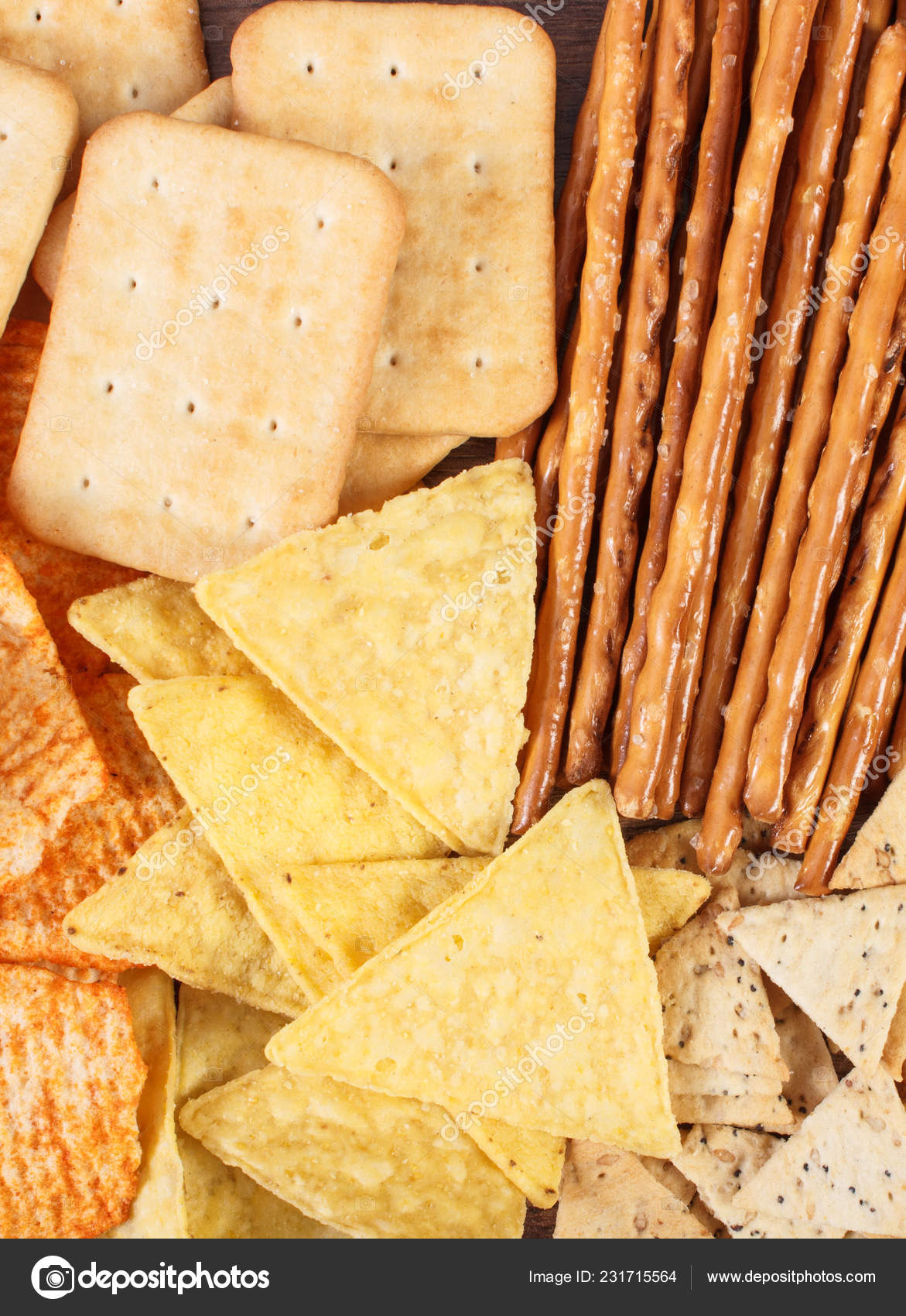 Heap Crunchy Potato Crisps Breadsticks Cookies Concept Restriction
