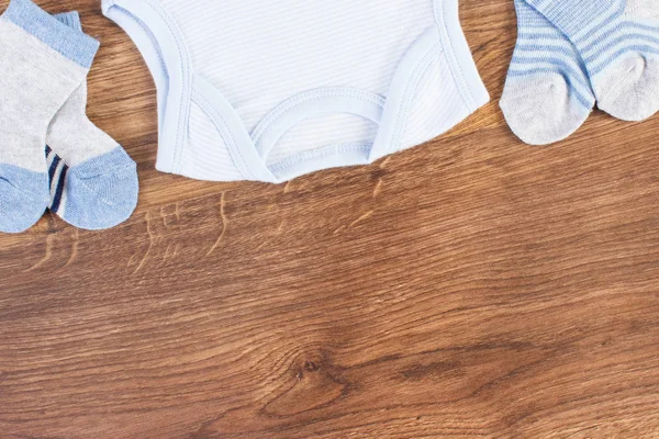 Abbigliamento Blu Neonato Concetto Attesa Bambini Famiglia Allargata Posto Testo — Foto Stock