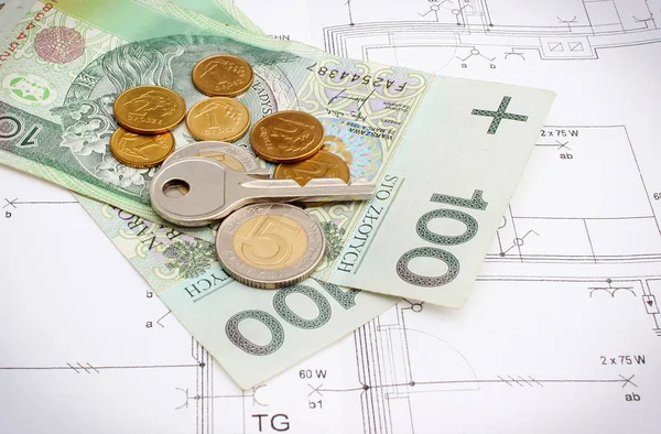 Diagramas Construção Elétrica Casa Dinheiro Moeda Polonês Chave Home Conceito — Fotografia de Stock