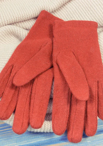 Handschuhe Und Schal Für Frauen Aus Baumwolle Oder Wolle Warme — Stockfoto