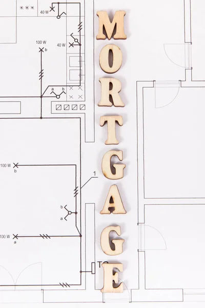 Inscription mortgage on electrical diagrams, concept of calculations of buying house