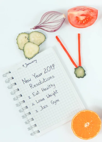 Στόχους Για Νέο Έτος 2019 Γραμμένο Στο Σημειωματάριο Και Φρέσκα — Φωτογραφία Αρχείου