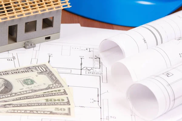 Electrical Drawings Diagrams Accessories Use Engineer Jobs House Construction Currencies — Stock Photo, Image