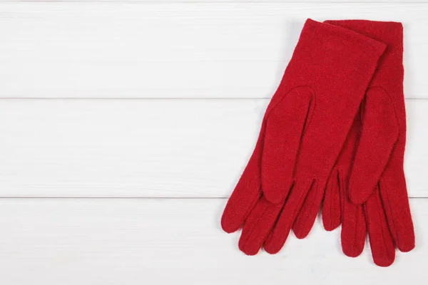 Guantes Lana Para Mujer Sobre Tablas Blancas Ropa Abrigo Para — Foto de Stock