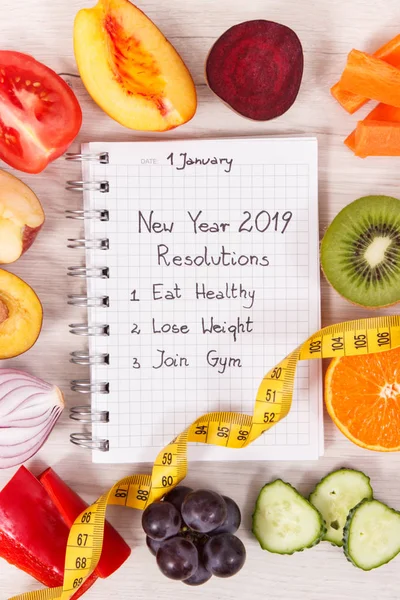 Fruits Frais Mûrs Aux Légumes Résolutions Nouvel 2019 Écrites Dans — Photo