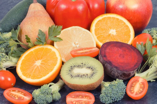 Natuurlijke Verse Rijpe Groenten Fruit Met Mineralen Vitaminen Een Gezonde — Stockfoto