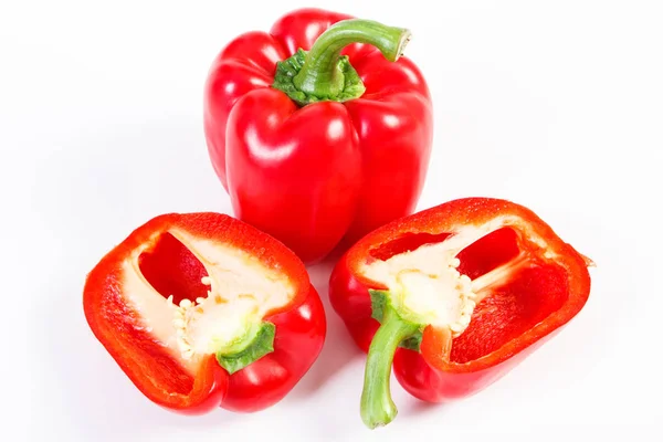 Red ripe peppers on white background, healthy nutrition — Stock Photo, Image