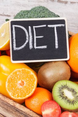 Yazıt beslenme ve meyve sebze olarak kaynak mineraller ve vitaminler ile. Diyet, zayıflama ve sağlıklı beslenme kavramı