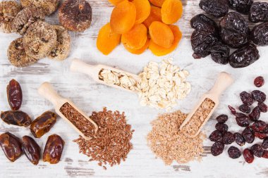 Malzemeler kaynak doğal vitaminler ve diyet lifi, sağlıklı beslenme kavramı olarak