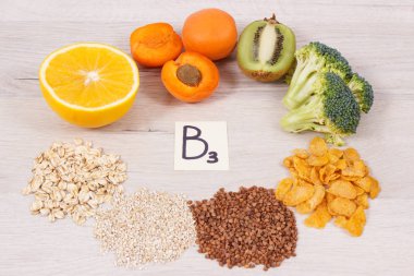B3 vitamini ve diğer mineralleri içeren besleyici beslenme, sağlıklı beslenme kavramı
