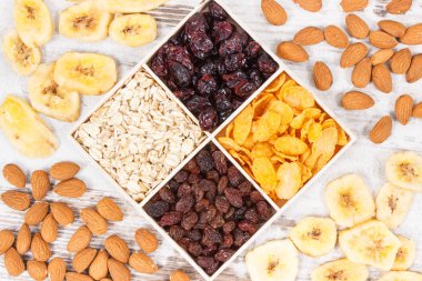 Kaynak karbonhidrat, vitamin ve lif, besleyici beslenme konsepti olarak sağlıklı maddeler