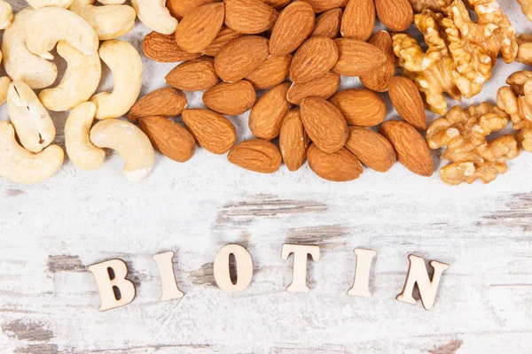B7 vitamini, doğal mineraller ve lif içeren besleyici farklı fındık, sağlıklı beslenme