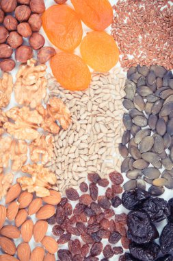 Vintage Fotoğraf, demir, vitamin, doğal mineral ve lif, içeren farklı malzemeler sağlıklı beslenme besleyici